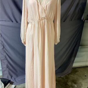 Chic Long Sleeve Blush Maxi Dress